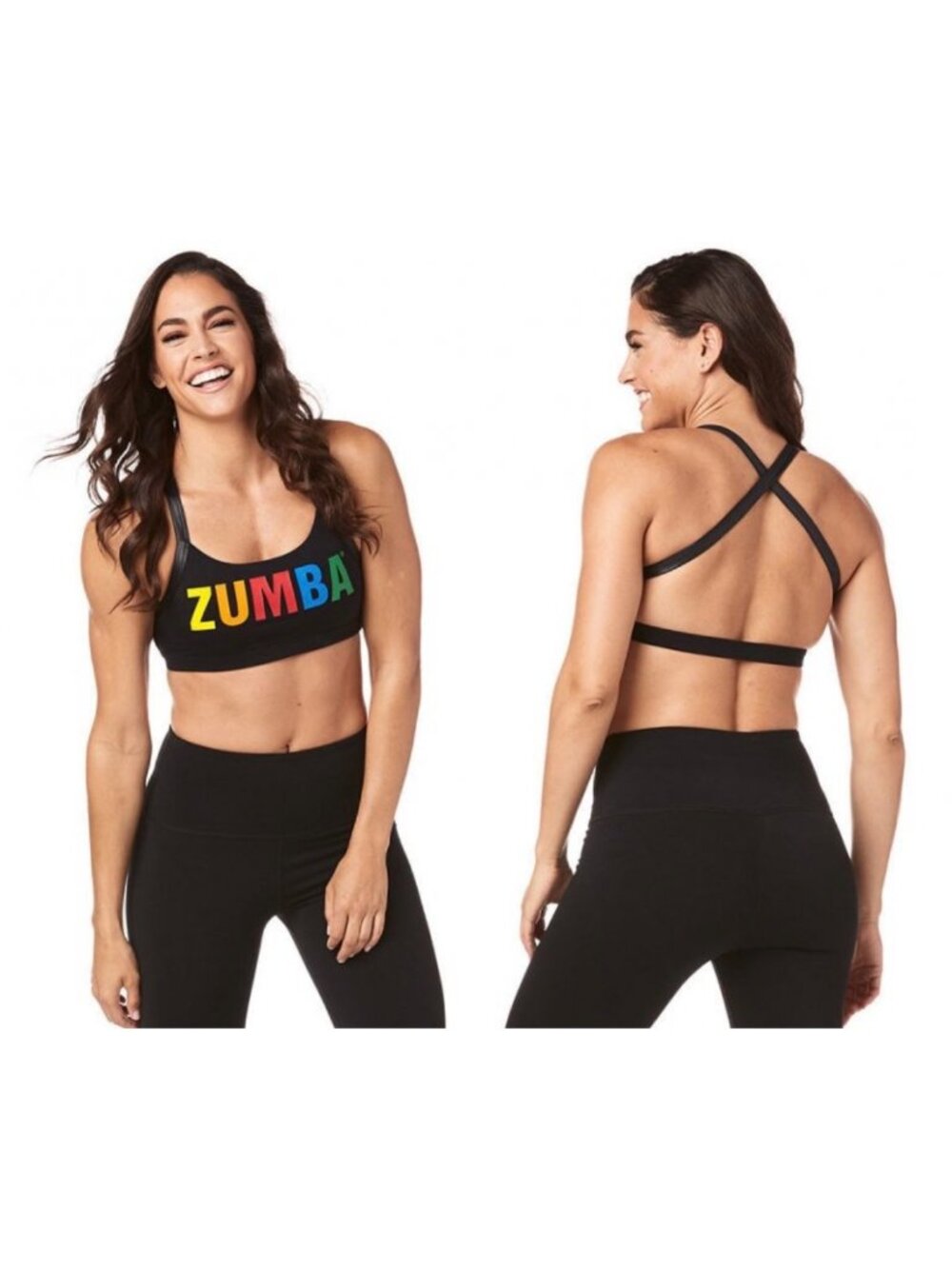 Zumba Black & Rainbow Open Strappy Back Sports Bra - Small